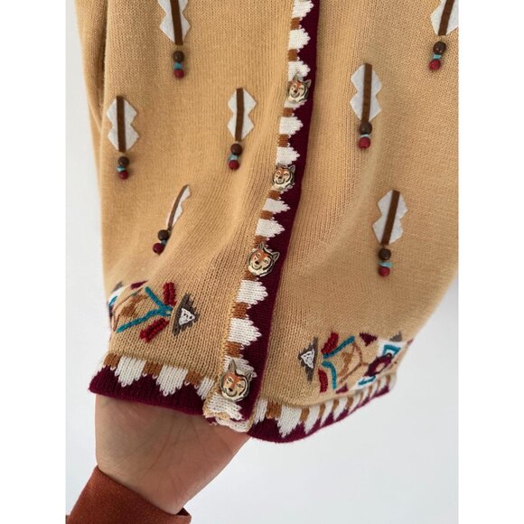 90s vintage novelty wolf animal embroidered button up cardigan knit sweater - Picture 9 of 11